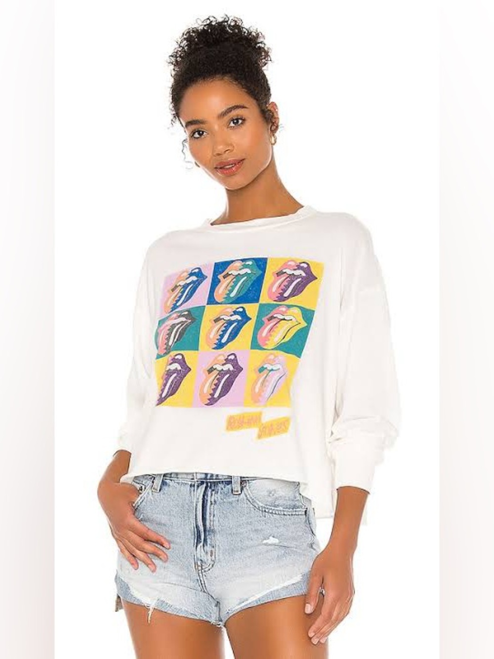 REVOLVE Daydreamer Rolling Stones Urban Jungle Long Sleeve Crop Tee 100% Cotton